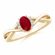 Authenticity Guarantee 
Oval Ruby Crossover Ring with Diamond Accents in 14K ... - £641.65 GBP