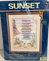 NEW 1998 Sunset Dimensions Footprints Walk With Me Crewel Kit Beach 16x2... - $15.88