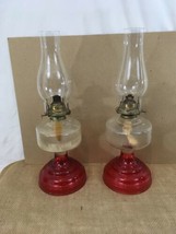 Vtg Red Glass Base Oil Lantern Lamps - £92.64 GBP