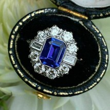 Vintage Kunst Deko Saphir &amp; Künstlicher Diamant Verlobungsring IN Sterli... - £207.66 GBP