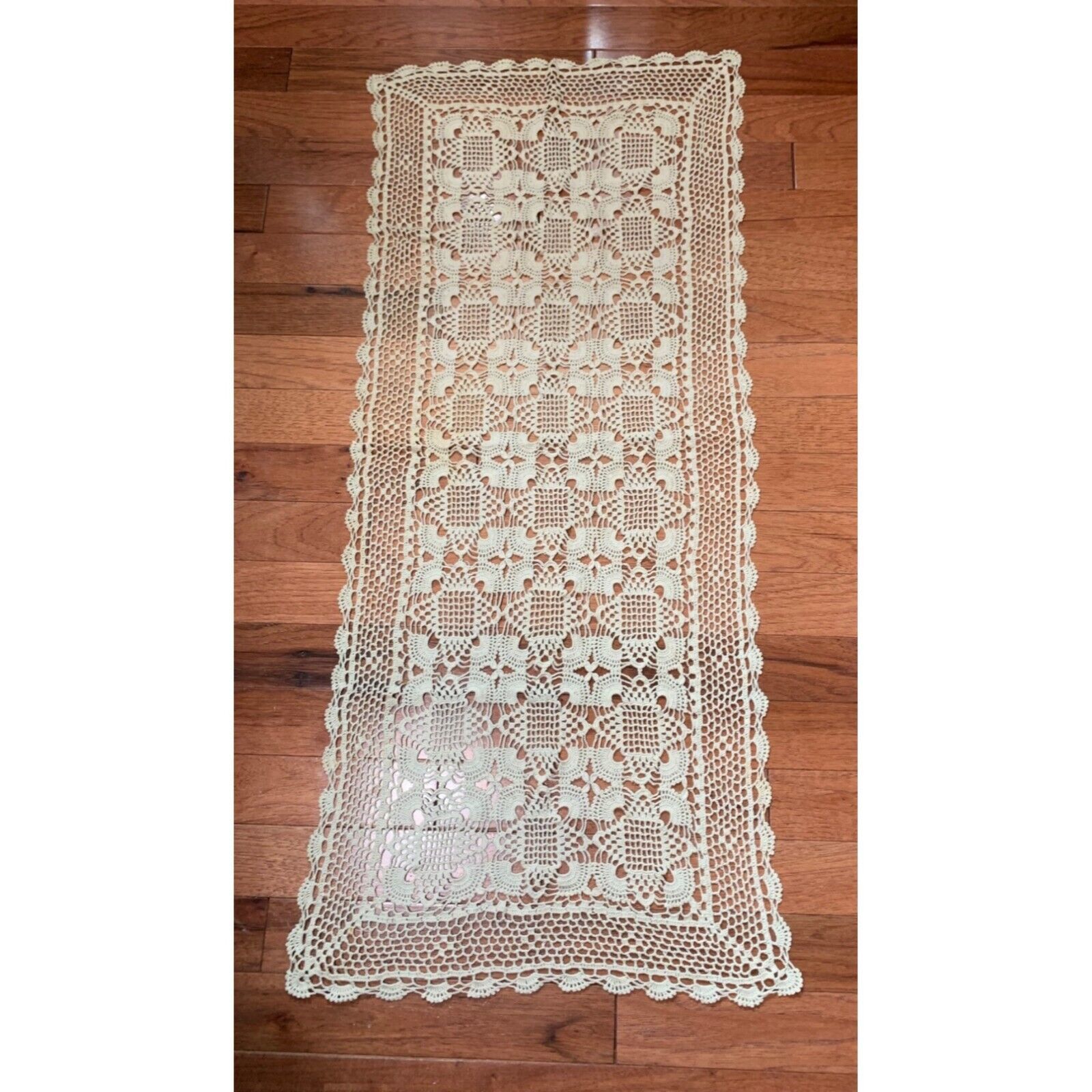 Vintage Handmade Crochet Lace Table Runner 34x16 - $21.47
