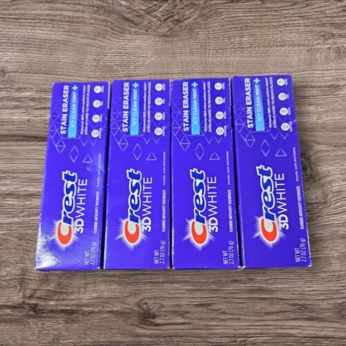 4 Count Crest 3D White Stain Eraser 2.7 oz Anticavity Icy Clean Mint Toothpaste