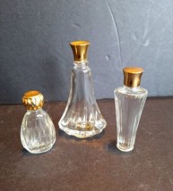 Antique Vintage 3 Small Facet Cut Glass Perfume  Bottles Goldtone Screw ... - $29.69
