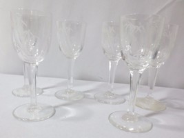 8 Crystal glasses etched bamboo leaves Cordial glasses multi side stem - £31.93 GBP