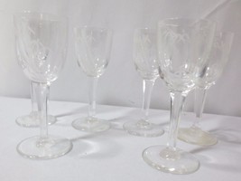 8 Crystal glasses etched bamboo leaves Cordial glasses multi side stem - £30.04 GBP