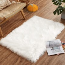 Faux Fur Rug Throw Small White 2X3 Sheep Skin Fluffy Washable Rug For Be... - £21.88 GBP