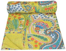 Indian Cotton Beautiful Kantha Quilt Paisley Print Kantha Throw Reversible Beddi - £39.14 GBP+