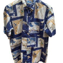 Blue Water Wear XXL Hawaiian Shirt Mens Blue Fishing Seagull Island 2XL USA Made - £15.49 GBP