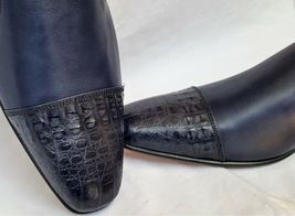 Men&#39;s New Crocodile Leather Navy Blue Shoes Derby Handmade Cap Toe Size US 9-10 - £143.84 GBP