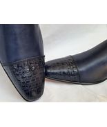 Men&#39;s New Crocodile Leather Navy Blue Shoes Derby Handmade Cap Toe Size ... - $246.17 CAD