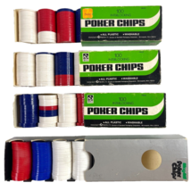 Poker Chips 4 Vintage Boxes aprx 400 pcs Plastic Hoyle Mag-Nif USA 1970s - £24.94 GBP
