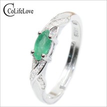 New fashion natural emerald ring 3 mm * 6 mm genuine emerald silver ring sterlin - £22.64 GBP