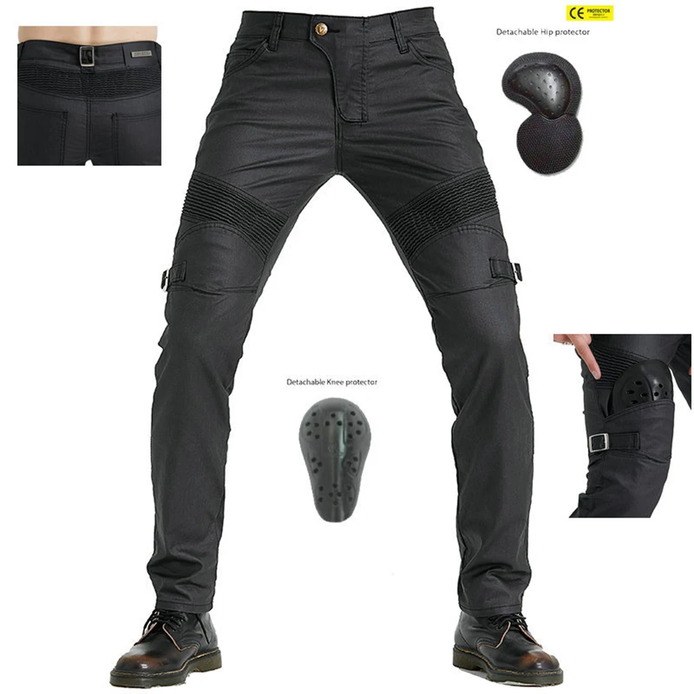 Motorcycle jeans High-quality men and women coated leather pants retro - $79.37+