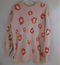 Terra &amp; Sky Women&#39;s Pink Sweater With Orange Leopard Print Design Size 14W - £15.23 GBP