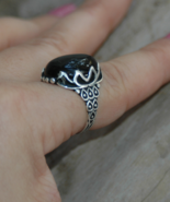Black stone ring, Large stone ring, Black Onyx ring, Sterling silver Ony... - £35.96 GBP