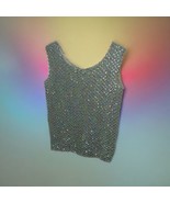 1960s Hand Beaded Sequins Sleeveless Top Size L 100% Wool Aqua Iridescen... - £48.20 GBP