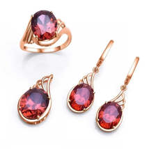 Engagement and wedding jewelry set: necklace, earrings, ring in 14k rose gold. - $41.72+