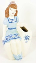 Weil Ware California Pottery 10&quot; Girl Lady Vase Planter Short Blue Dress Label - £28.79 GBP