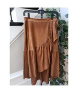 Ulla Johnson Tiered Skirt Womens Small Brown Tencel Miko Suede Ruffle Ti... - $148.29 CAD