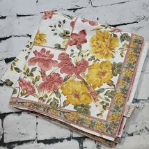 Vintage April Cornell Tablecloth Pink Yellow Floral Cotton 46&quot; Square - £19.41 GBP