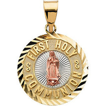 14K Two Tone Gold First Holy Communion Medal - £209.12 GBP+