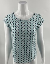 Stylus Top Size Small Blue Black White Printed Cap Sleeve Blouse Womens - $13.86