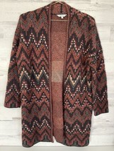 Lucky Brand Tribal Cardigan Sweater Womens Small Red Open Front Wool Lon... - $18.99