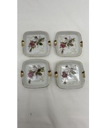 4 Vintage Individual Mini Ashtray Roses Square Trimmed Gold Japan - $34.57 CAD