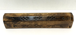 Wood Incense Burner Coffin Style Carved Ash Catcher Bottom Storage 12x2.25&quot; - £14.50 GBP