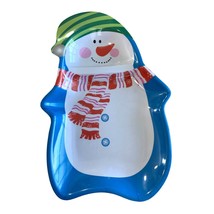 Melamine Serving Platter Tray Blue Snowman Christmas Snow Winter 13 in Length - £6.32 GBP