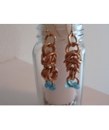 Czech blue glass gold colored chain maille earrings with gold ear wire(i... - £3.94 GBP