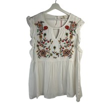 Entro Plus Sz 1X Top Babydoll Floral Embroidered Ruffle Sleeveless Keyhole Front - $17.72