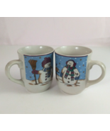 Vintage Set Of 2 Toby Pieri Snowman Holiday Christmas Coffee Cups - €16,62 EUR