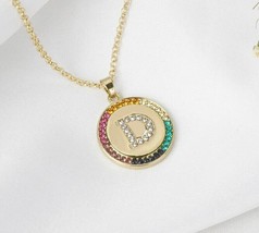 1.10Ct Multi Color Lab Created Diamond Letter &quot;D&quot; Pendant 14k Yellow Gold Plated - £112.44 GBP