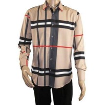 Men Sports Shirt by DE-NIKO Long Sleeves Fashion Print Soft Modal NK1010 Tan image 3