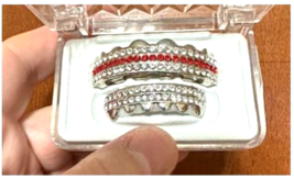 Custom Fit Iced CZ Silver Plated Metal Mouth Teeth Grillz Upper Lower Se... - £11.83 GBP