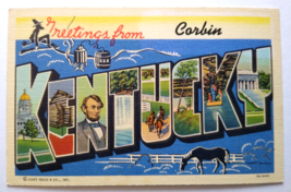 Greetings From Corbin Kentucky Postcard Large Letter Curt Teich Horse Lincoln - £61.49 GBP