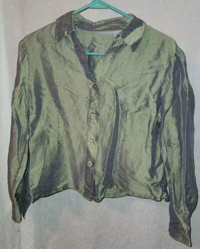 Womens Worthington Petite Large 100% Silk Button Front Long Sleeve Shirt - $14.99