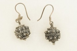 Vintage Fine Jewelry 925 Sterling Silver Tribal Beaded Dangle Pierced Earrings T - £23.16 GBP