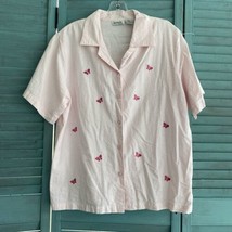 Keneth Too Button Up Shirt Blouse Sz L ~ Pink &amp; White ~ Short Sleeve - £12.97 GBP