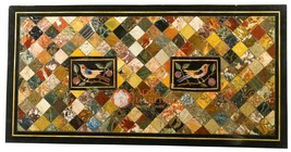 Black Marble Mosaic Dining Table Top Decorative Marquetry Inlaid Art Decor E1635 - £2,160.25 GBP