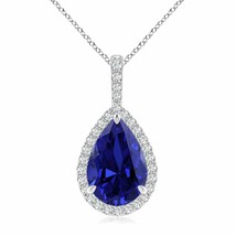 ANGARA Lab-Grown Blue Sapphire Pendant with Lab Diamond Silver (12x10mm,5 Ct) - £1,006.54 GBP