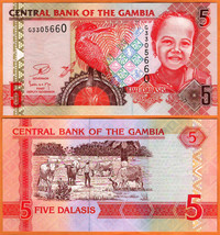 GAMBIA ND (2006-2014) UNC 5 Dalasis Banknote Paper Money Bill P-25c - $2.00