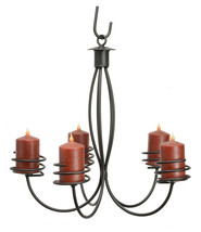 5 Arm Wrought Iron Pillar Candle Chandelier Amish Handmade Colonial Candelabra - £181.82 GBP