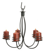 5 ARM WROUGHT IRON PILLAR CANDLE CHANDELIER Amish Handmade Colonial Cand... - £183.23 GBP