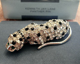 Kenneth Jay Lane Rhinestone Cougar Cat Panther Pin Brooch Kjl New - £77.71 GBP