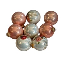 Victorian Roses Floral Glass (4) Solid Coral (4) VTG Christmas Holiday Ornaments - £15.29 GBP