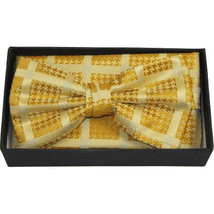Men Bow Tie Hankie Set Formal Event For Tuxedo or Business Suit #BT37 Gold Fancy image 3