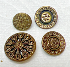 4 Antique Metal Buttons Open Rope &amp; Star Designs w Flasher Silver Backgr... - $12.38