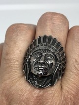 Vintage Large Silver Stainless Steel Native American Chief Size 9.25 Ring - £28.13 GBP